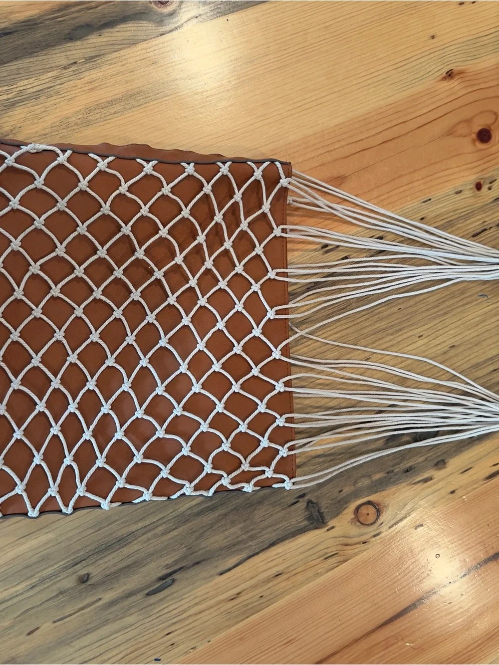 Universal Thread Brown Hobo Bag with White Macramé Overlay and Fringe